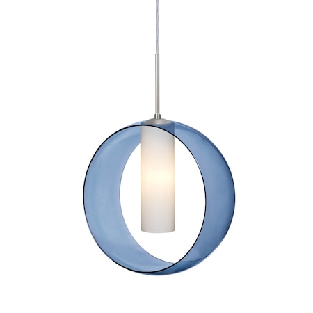 Besa Lighting Plato Cord Pendant, Blue/Opal, Satin Nickel Finish, 1x5W LED 1JT-PLATOBL-LED-SN